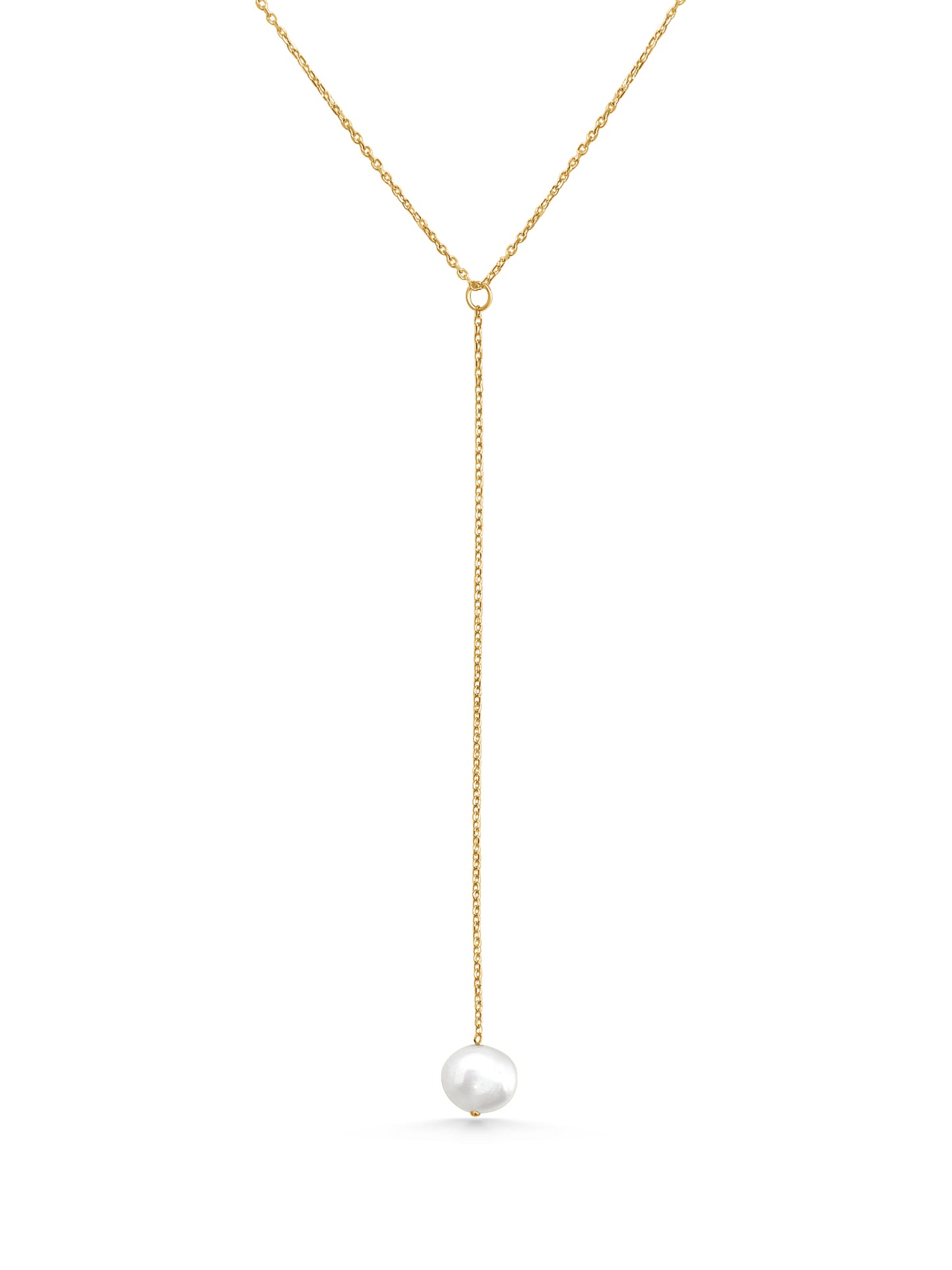 Gold Pearl Lariat Necklace