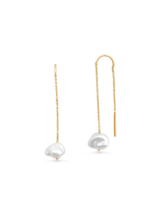 Gold Hanging Pearl Earrings