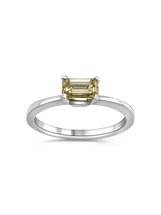 East West Emerald Cut Brown Diamond Ring