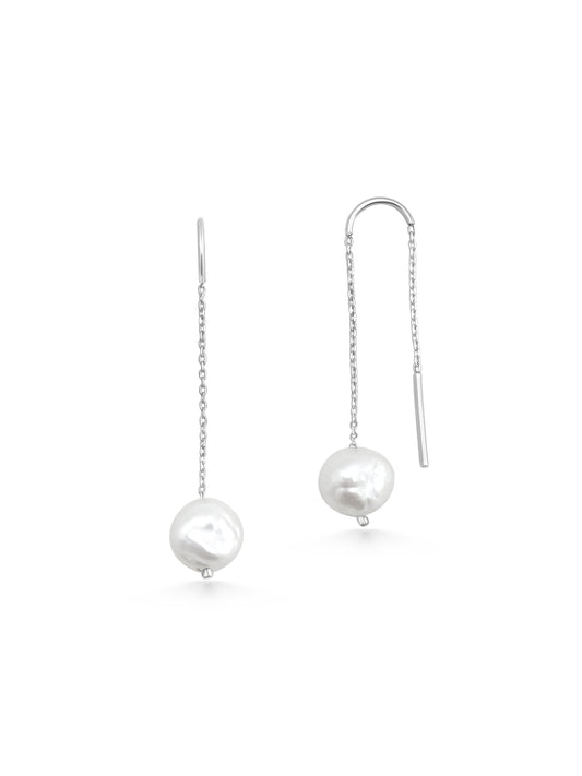 Silver Pearl Hanging Earrings