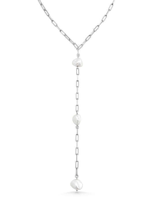 Paperclip Pearl Silver Necklace w. 3 Pearls