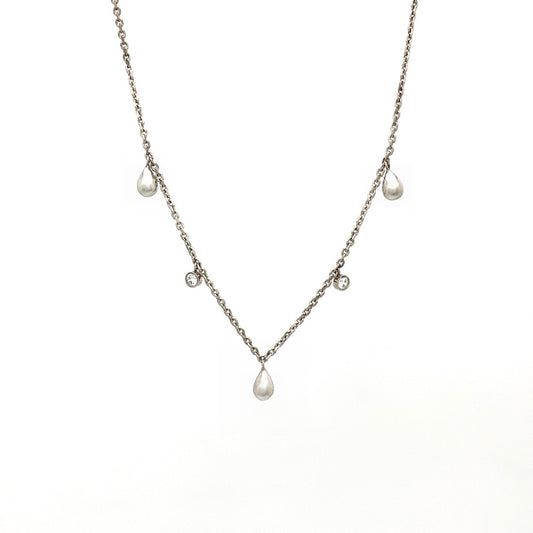 Drop/Stone Silver Necklace w. 3 Drops