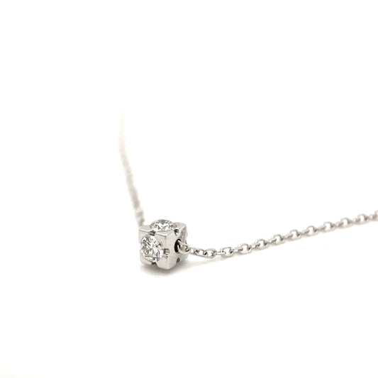 Cube Small White Gold Pendant With 4 Diamonds